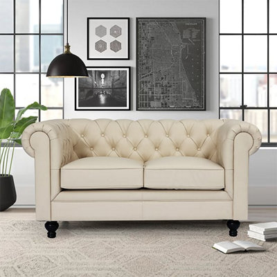 Hertford Chesterfield Faux Leather 2 Seater Sofa In Ivory