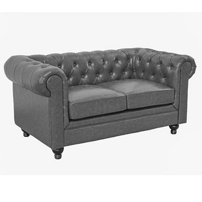 Hertford Chesterfield Faux Leather 2 Seater Sofa In Vintage Grey