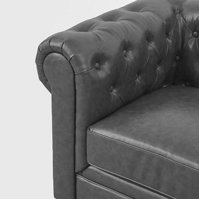 Hertford Chesterfield Faux Leather 2 Seater Sofa In Vintage Grey