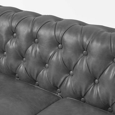 Buy Hertford Chesterfield Faux Leather 3 Seater Sofa In Vintage Grey at B&Q
