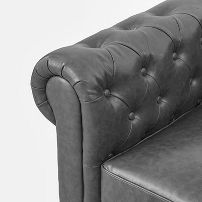 Buy Hertford Chesterfield Faux Leather 3 Seater Sofa In Vintage Grey at B&Q