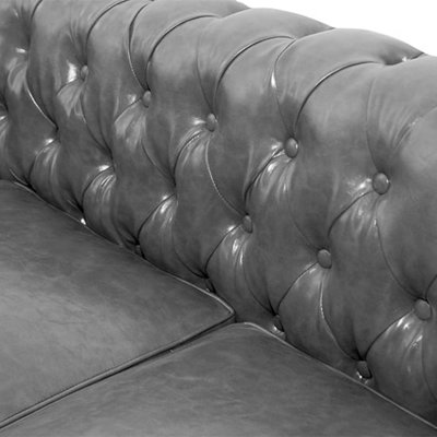 Hertford Chesterfield Faux Leather Corner Sofa In Vintage Grey