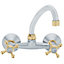 Herz Chrome/Gold Colour 'F' Spout Type Finishing Kitchen Tap Wall Faucet Cross Head