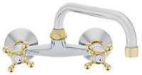 Herz Chrome/Gold Colour Finishing Kitchen Tap Water Wall Mounted Faucet Cross Head