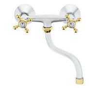 Herz Chrome/Gold Colour 'S' Spout Type Finishing Kitchen Tap Wall Faucet Cross Head