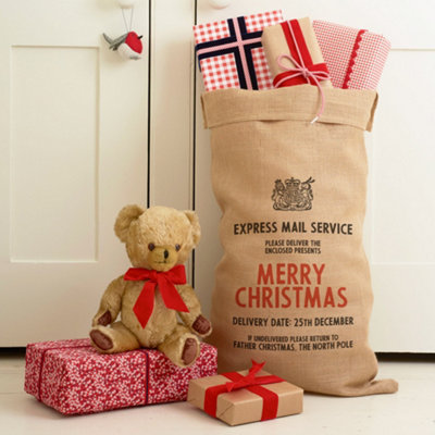 Personalised santa sack online hessian