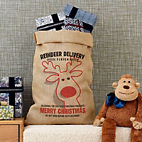Hessian Christmas Sack with Rudolph Design