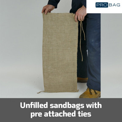 Hessian HEAVY DUTY Sandbag with Tie String - Industrial Grade Thick Hessian Fabric with Reinforced Stitching