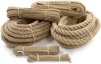 Hessian Jute Natural Rope Twisted Braided Decking Garden Boating Sash 16mm 50m