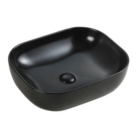Hessle Matt Black Ceramic Rectangular Counter Top Basin (W)500x(D)395mm
