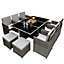 Hestia Rattan Cube 10 Seater Dining Garden Patio Set w/ Parasol Hole - Grey