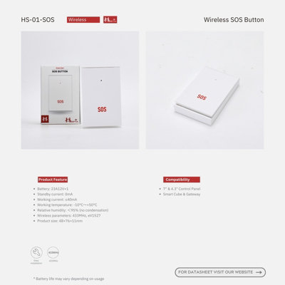 HESTIA SOS Panic Button for SAFE-TECH Smart Home Security System, HS-01-SOS