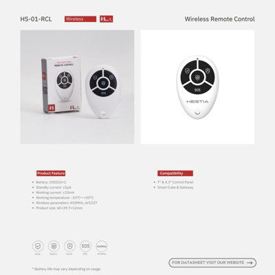 HESTIA System Remote Controller Keyring for SAFE-TECH Smart Home Security System, HS-01-RCL