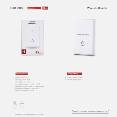 HESTIA Wireless Doorbell for SAFE-TECH Smart Home Security System, HS-01-DBB