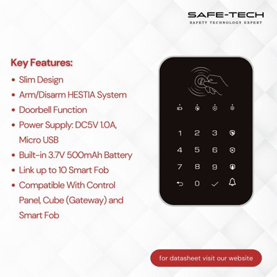 HESTIA Wireless Keypad and RFID Smart Fobs for SAFE-TECH Smart Home Security System