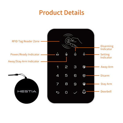 HESTIA Wireless Keypad and RFID Smart Fobs for SAFE-TECH Smart Home Security System