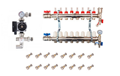 Hetta Manifold 8 way c/w Iso Valves, Gauges with Grundfos Pump and Blending Valve set