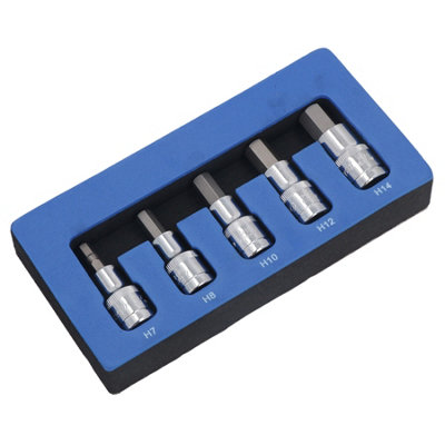 Innensechskant Steckschlüssel Set 7-14 Mm - 5-tlg. Für 1/2 Zoll Antrieb, Chrom-Vanadium Stahl