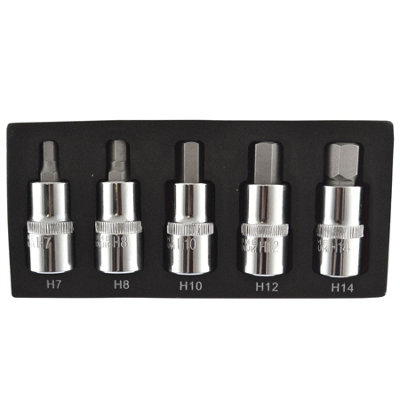 Hex / Allen Sockets Key Bits 1/2" Drive Metric Sizes 7mm to 14mm 5pcs