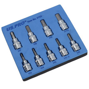 Hex / Allen Sockets Key Bits 3/8" Drive 2mm - 10mm 9pcs AT730