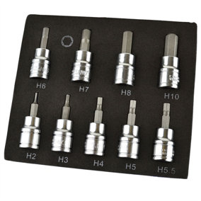 Hex / Allen Sockets Key Bits 3/8" Drive 2mm - 10mm 9pcs AT730