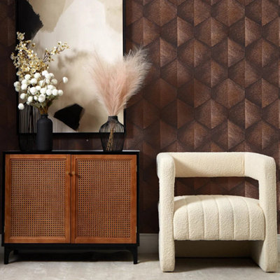 Hex Geometric Wallpaper in Copper