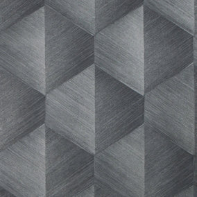 Hex Geometric Wallpaper in Gunmetal Grey