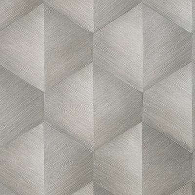 Hex Geometric Wallpaper in Warm Grey