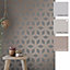 Hexa Geometric Wallpaper In Charcoal And Rose Gold
