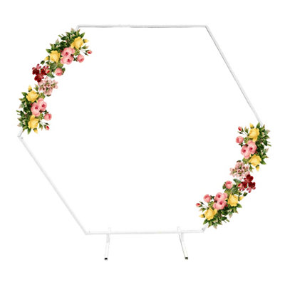 Hexagon Arch Stand Metal Backdrop Stand Garden Arbors - 6.5ft, White