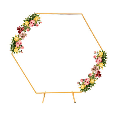 Hexagon Arch Stand Metal Backdrop Stand Garden Arbors - 7.8ft, Gold
