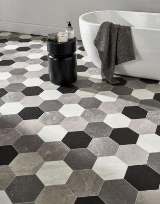 Hexagon Dark Grey Tile Vinyl by Remland (5m x 4m)