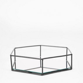 Hexagon Mirrored Tray Candle Holder Home Vanity