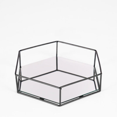 Hexagon Mirrored Tray Candle Holder Home Vanity