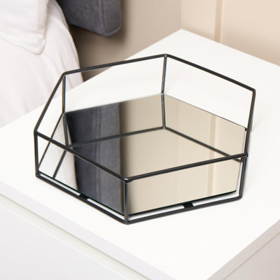 Hexagon Mirrored Tray Candle Holder Home Vanity - 4