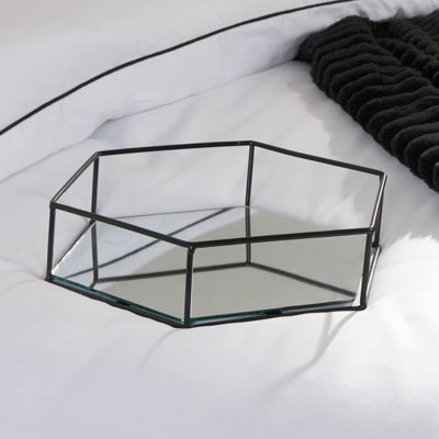 Hexagon Mirrored Tray Candle Holder Home Vanity - 5