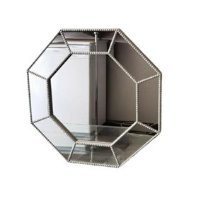 Hexagonal Beaded Frame Industrial Style Glass Wall Mirror 59