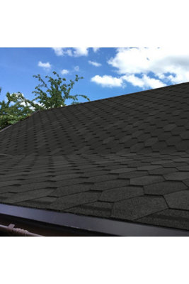 Hexagonal Bitumen Roofing Tiles, Black Asphalt Shingles for Shed and Felt Roofs 2.6 m² 18 Pcs