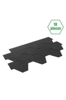 Hexagonal Bitumen Roofing Tiles, Black Asphalt Shingles for Shed and Felt Roofs 2.6 m² 18 Pcs