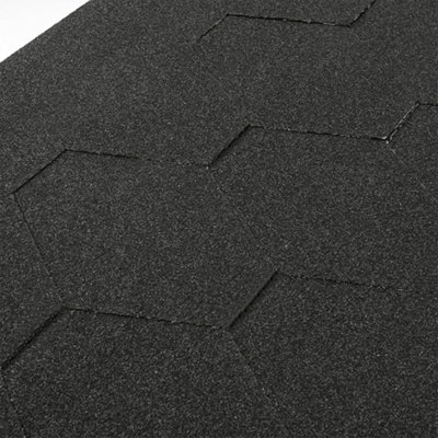 Hexagonal Bitumen Roofing Tiles, Black Asphalt Shingles for Shed and Felt Roofs 2.6 m² 18 Pcs