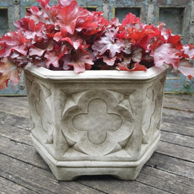 Hexagonal Gothic  Stone Cast Flowerpot