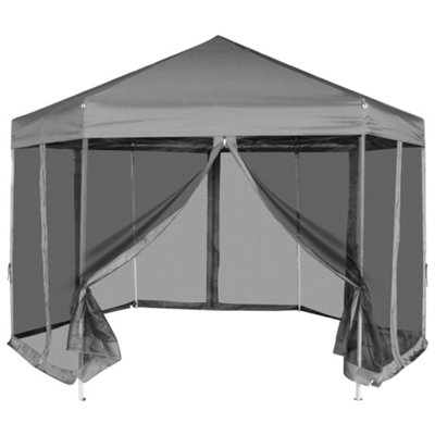 Hexagonal Pop-Up Marquee with Sidewalls Grey m