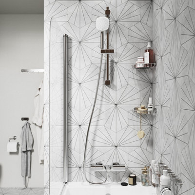 HEXAGONIA WHITE/BLACK LILY PATTERN HEXAGON TILE - 4