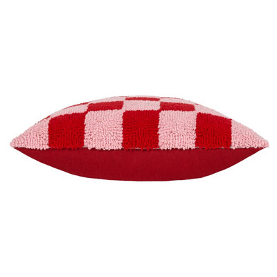 Heya Home Check It Boucle Fleece Cushion Cover - Soft 3D Check Design, Reversible Velvet Back, Zip Closure, Pinky Crush Color