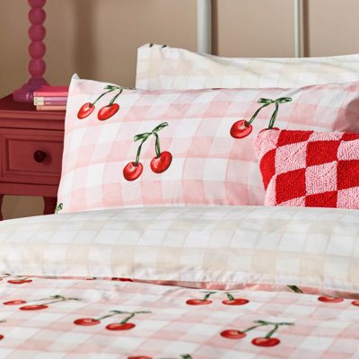 Heya Home Cherry Gingham Printed Duvet Set