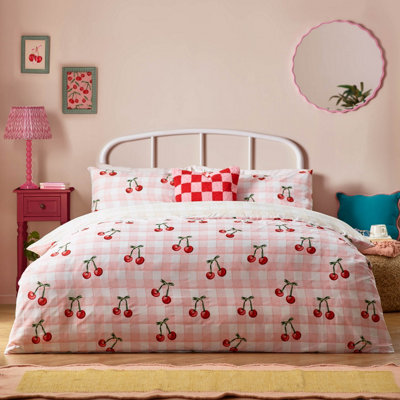 Heya Home Cherry Gingham Printed Duvet Set