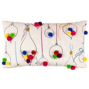Heya Home Festive-val Baubles Pom-Pom Polyester Filled Cushion