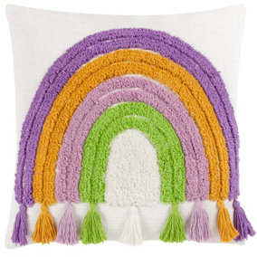 Heya Home Rainbow Tassels Tufted Polyester Filled Cushion