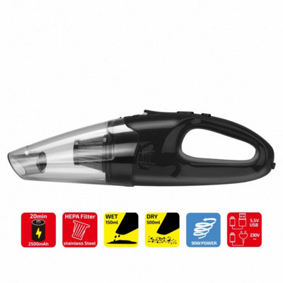 HEYNER Portable Car Vacuum Cleaner For Car Home Powerful 90W Motor 20 Min Run Time Wet & Dry SMD Lighting With Bag H238100