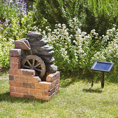 Heywood Watermill Solar Powered Water Feature Polyresin Brick Effect